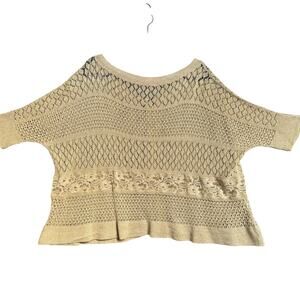 Moth Anthropologie Button Back Lacy Open Knit Top Women S Loose Boxy Linen Beige